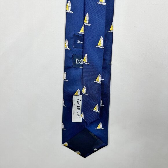 Hampton Hall Ltd. Men’s Neck Tie 3 ½” Hewlett Packard Silk Navy Blue w/ Sailboat - Picture 5 of 10